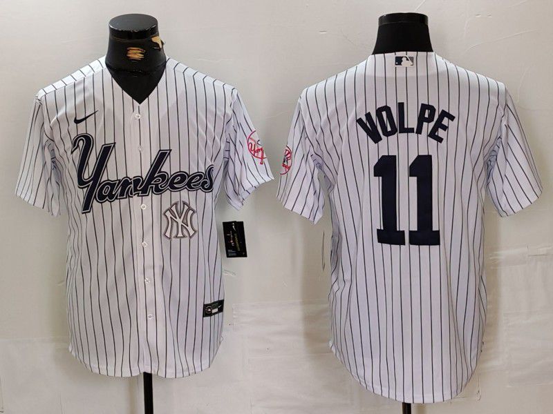 Men New York Yankees #11 Volpe White stripe Three generations of joint names Nike 2024 MLB Jersey style 2->new york yankees->MLB Jersey